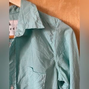 Frank & Eileen Small. green white check ls shirt. Lightweight. Classic. Barry.